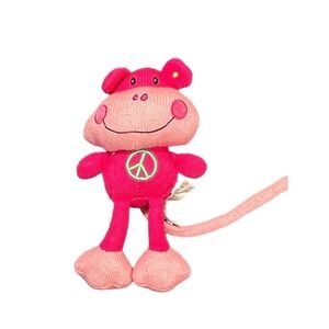 Dan Dee Pink Knitted Beanimal Monkey Peace Sign Stuffed 10" Plush Toy